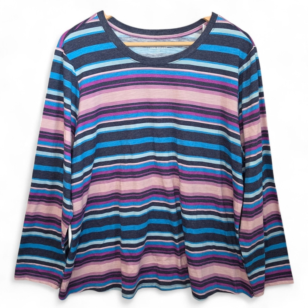 Lane Bryant Top Womens Plus 18/20 Purple Striped Crew Neck Long Sleeve Tee
